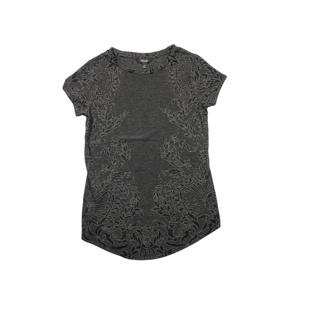 Simply Vera Vera Wang T-Shirt Women‎ XS Charcoal Damask Floral Jacquard Knit